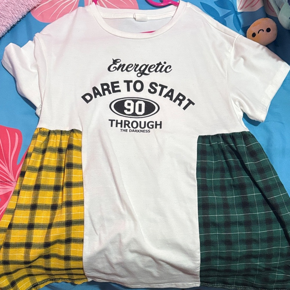SHEIN White, Yellow, and Green Casual Kids Dress